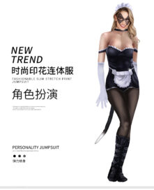 sexy maid off-shoulder catsuit for cosplay