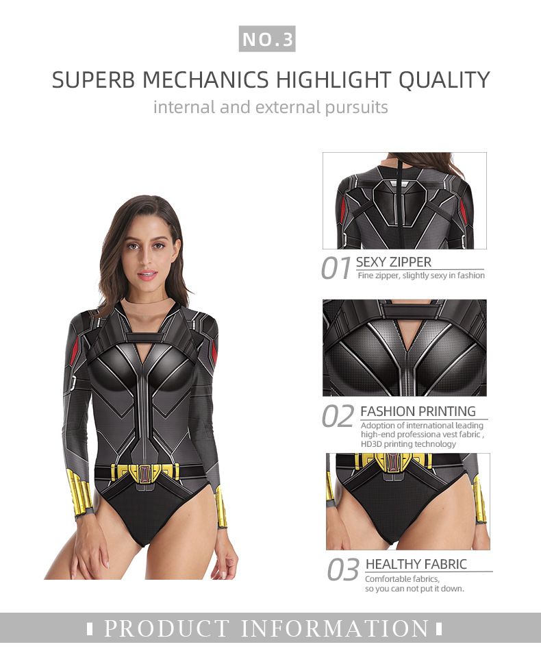 3d print zippper closure Marvel superhero black widow One-Piece sexy swimsuit for womens
