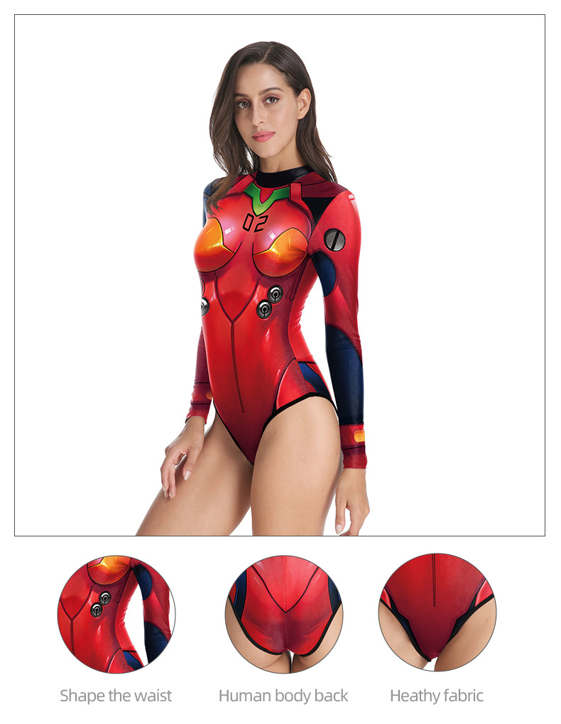 Japanese EVA ACGN School girl Asuka Langley Soryu 3d print One-Piece Cosplay Bathing Suit for ladies
