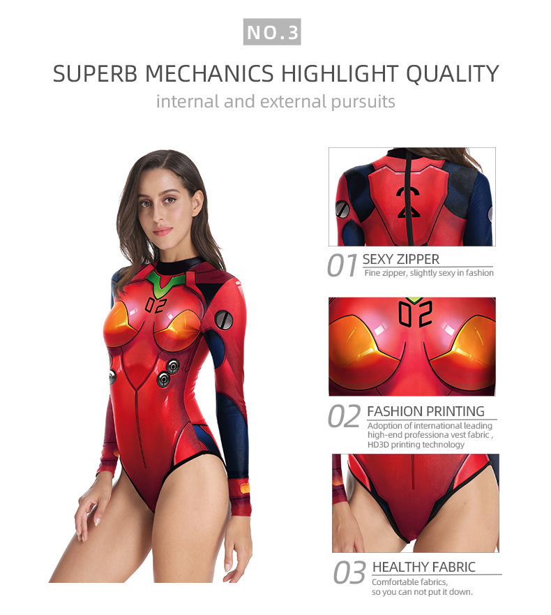 Long Sleeve zipper closure Japanese EVA ACGN School girl Asuka Langley Soryu One-Piece Cosplay Swimwear