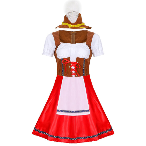 Oktoberfest Beer Maid Women's Halloween Costume Sexy Bar Maid Lederhosen Dress Red