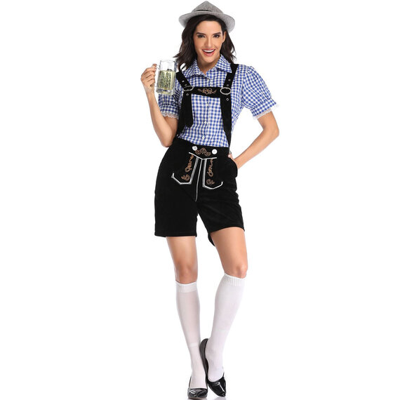 grey and black lederhosen shorts outfit for Oktoberfest