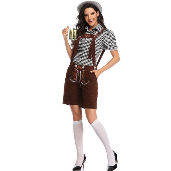 Lederhosen coffee With Grey blouse for Oktoberfest and Halloween parties
