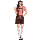 Womens Lederhosen Shorts with red shirt for beer festival and halloween