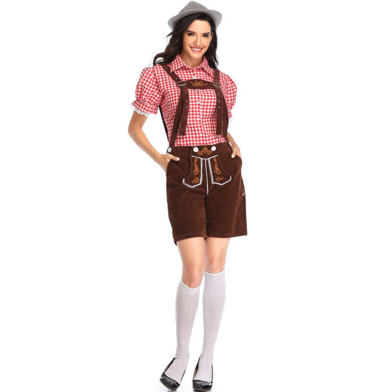 sexy ladies Oktoberfest Lederhosen shorts with red shirt