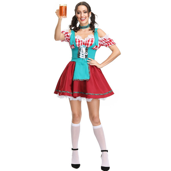 Womens Bavarian Beer Girl Maid Oktoberfest Costume Authentic Trachten German Dirndl Dress