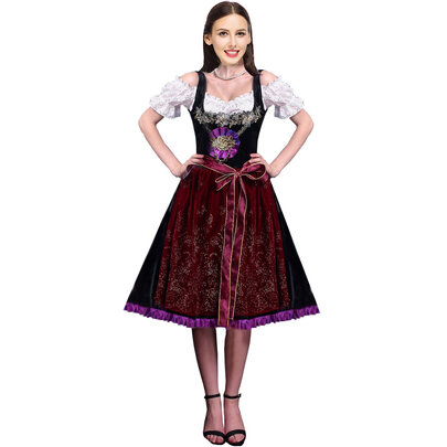 Stunning dark Red Dirndl With Grey Embroidery And Crop Top