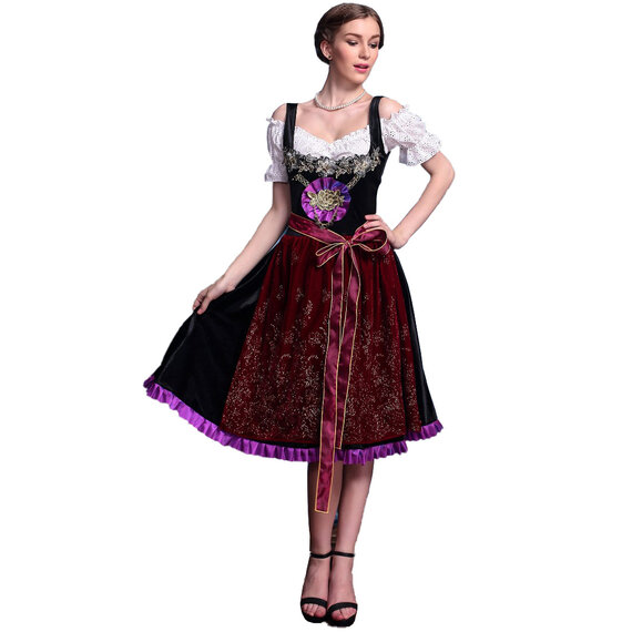 3-Pcs Long Oktoberfest Embroidered Dirndl Dress Look Lovely For Oktoberfest, Christmas, A Renaissance Festival, Halloween Or A Holiday Party