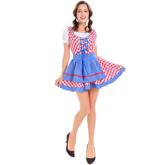 Cold Shoulder or Square Neck Style Women German Dirndl Dress Costumes for Bavarian