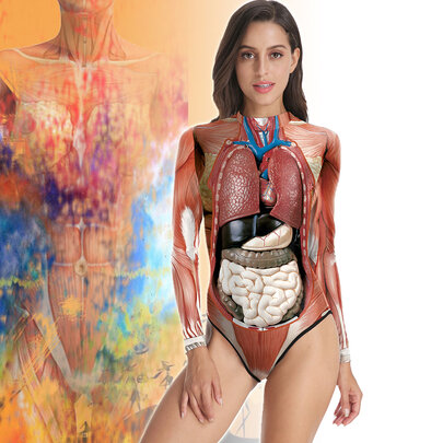 long sleeve Human Anatomy One Piece swimsuit for ladies