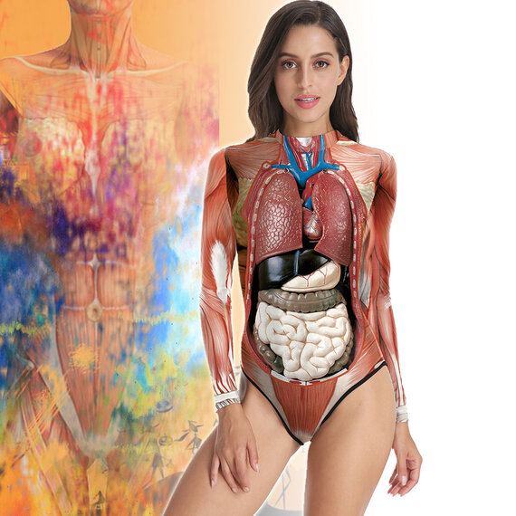 long sleeve Human Anatomy One Piece swimsuit for ladies