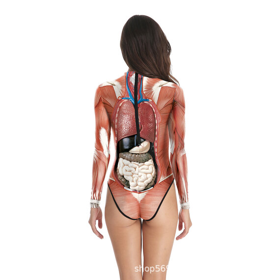 zipper closure Human Anatomy 3d print swimsuit for female