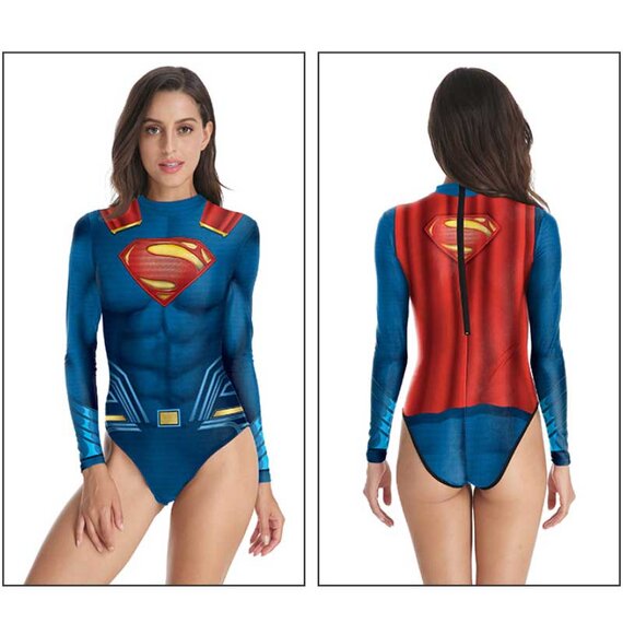 zip closure superman sexy bathing suit for ladies