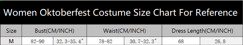 sku 3164 3166 Women Oktoberfest Costume Size Chart