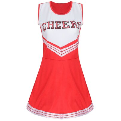 Girls Cheerleader Costume Cheerleading Outfit Dress for Halloween Party with pom-poms