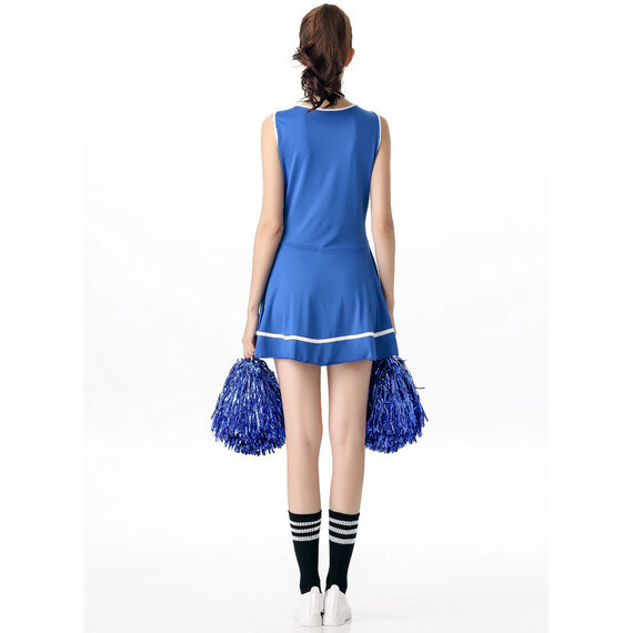 women blue Cheer Leader costume with pom-poms