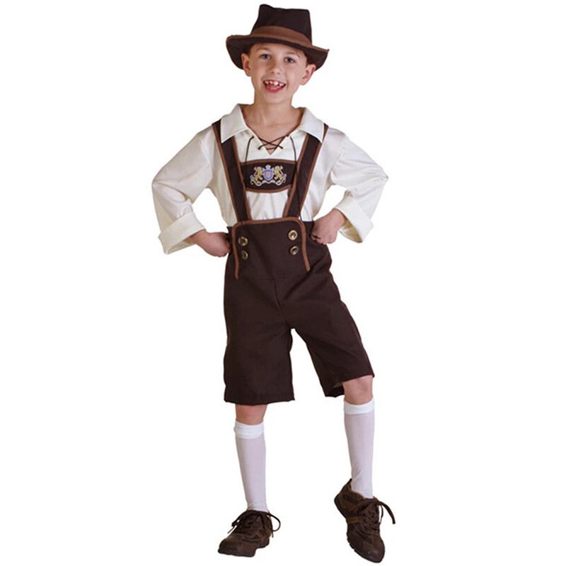 Kid Boy Oktoberfest German Beer Lederhosen Plaid Costume Halloween Fancy Dress 
