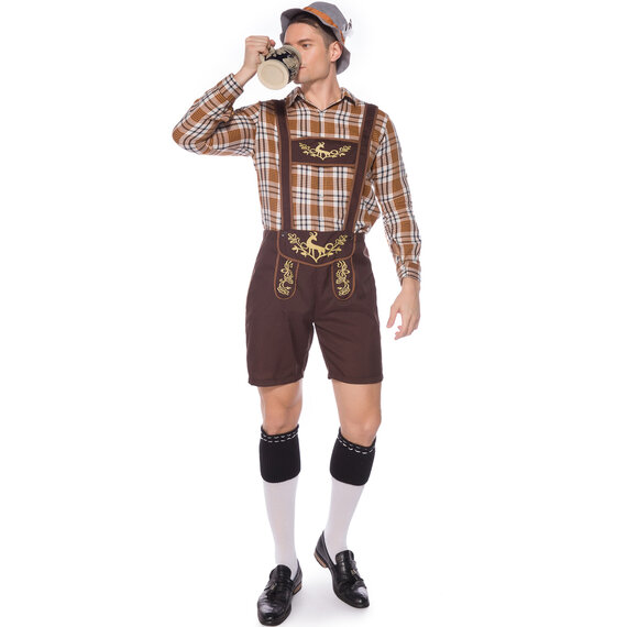 Mens Lederhosen Oktoberfest German Costume with hat