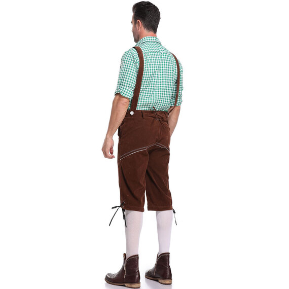 Adult Mens black Lederhosen Oktoberfest Beer Man Costume green shirt