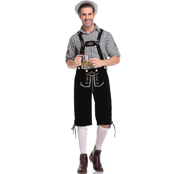 Mens German Lederhosen Costume Beer Bavarian Guy Set brown grey with hat