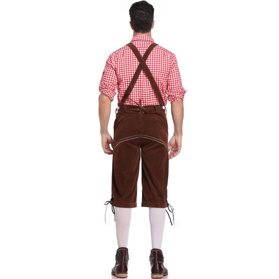 Men's Deluxe Suspenders and Gingham Shirt Bavarian Oktoberfest Lederhosen Costume