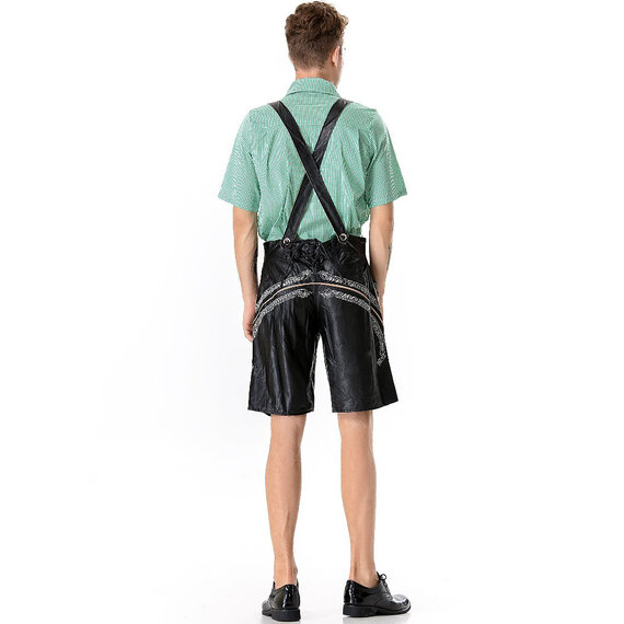 black Bavarian Oktoberfest costume green shirt Deluxe Suspenders