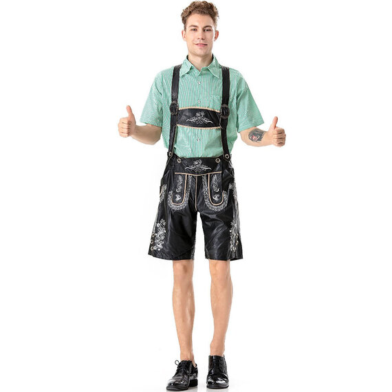 Traditional Deluxe Men's Lederhosen Costume black green shirt