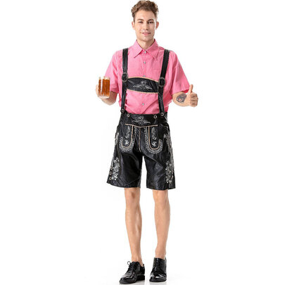 Deluxe Mens Lederhosen Costume Oktoberfest Octoberfest Bavarian German costume black and red