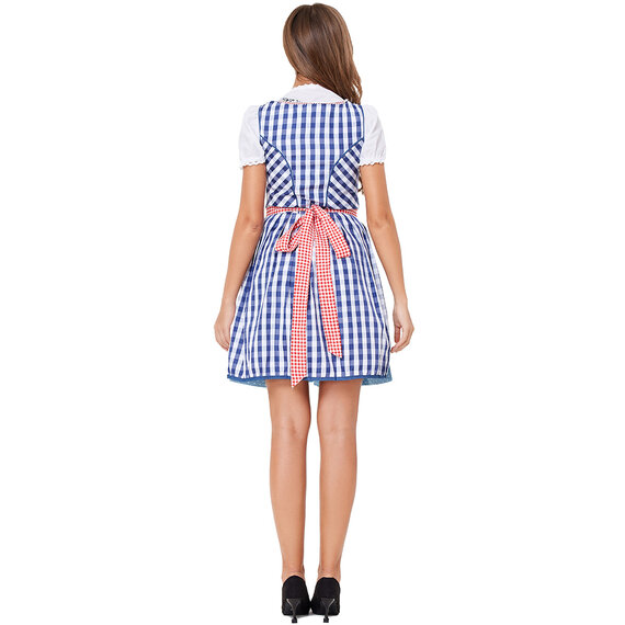 Classiccal german dirndl costume outfit comes with a plaid flared A-line Dress