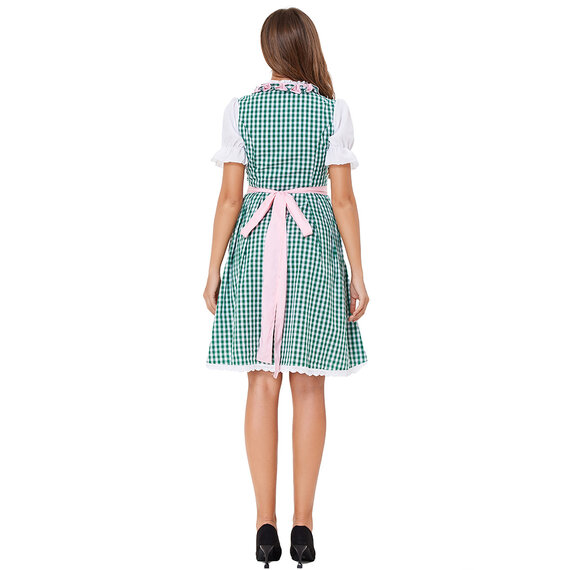 Women's Green Plaid Oktoberfest Costume With Pink Apron