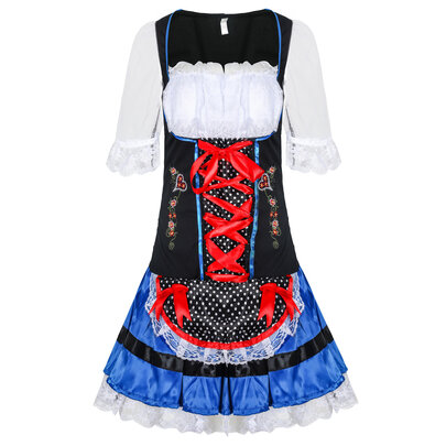 Flower embroidery A-Line Womens Oktoberfest Dress black and red 