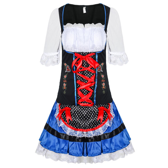 Flower embroidery A-Line Womens Oktoberfest Dress black and red