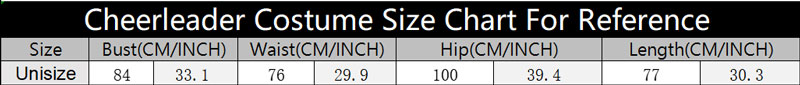 SKU 40 Cheerleader Costume Size Chart