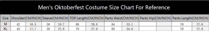 sku 53 Men Oktoberfest Costume Size Chart