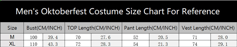 sku 7139 Men Oktoberfest Costume Size Chart
