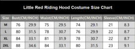 SKU 248 Little Red Riding Hood Costume Size Chart