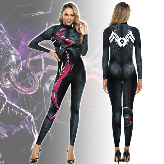 black and red venom catsuit for unisex