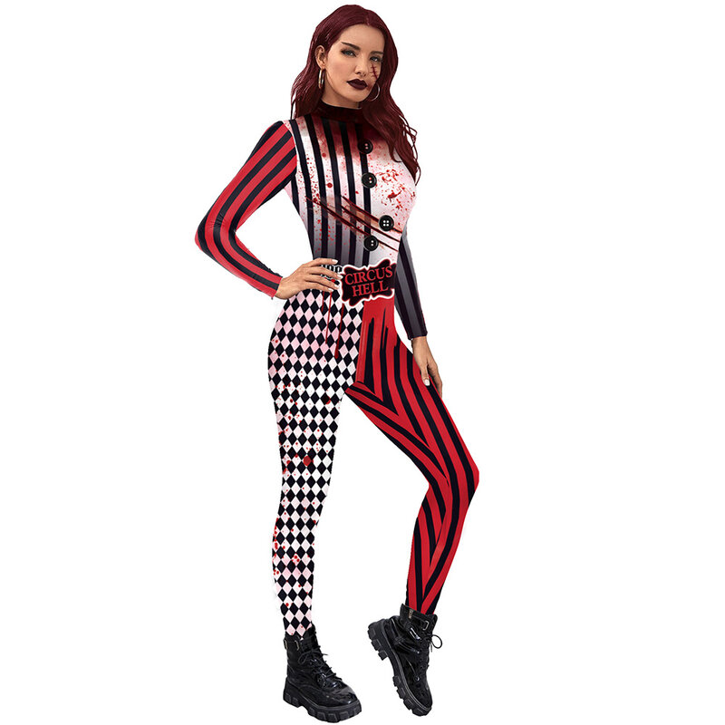 Red Black Contrast Color Halloween Jumpsuit