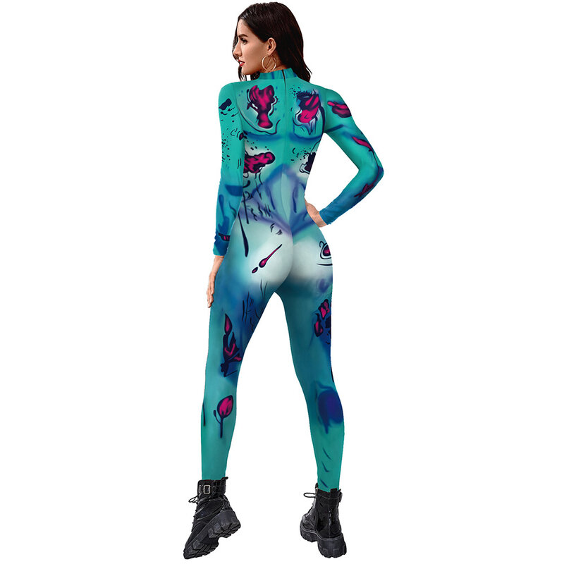 cool long sleeve Contrast Color jumpsuit for halloween theme parties