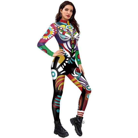 Fashion 3D Halloween Jumpsuit Graffiti Print Women