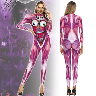 Adult Unisex Skeleton Jumpsuit Fancy Dress Up Halloween Costume