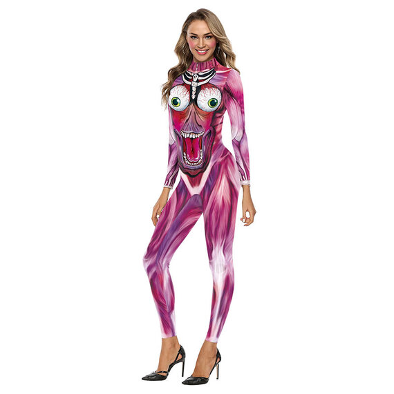 Buy Halloween Costumes for Women 3D Skulls Skeleton Rompers Long Sleeves Jumpsuit Tight Sexy Bodysuit at affordable prices