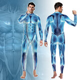 mens male Halloween Costumes Skeleton Print Bodysuit costume