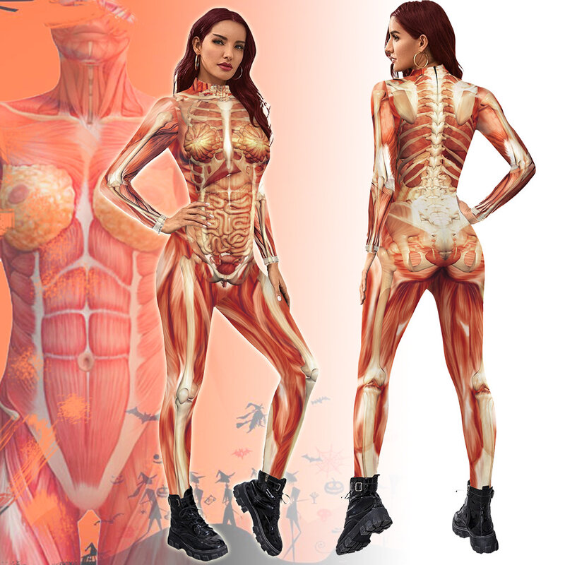 Women Anatomy Costume Body Structure Halloween Jumpsuit - PKAWAY