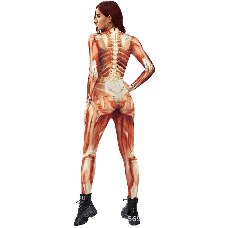 Indien drivende plisseret Women Anatomy Costume Body Structure Halloween Jumpsuit - PKAWAY