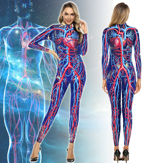 zipper closure blood circulatory system 3d print jumpsuit for halloween