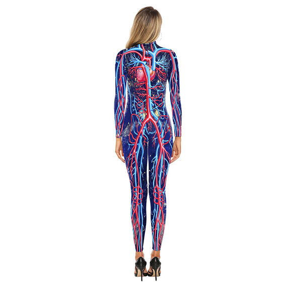halloween costume blood circulatory system cosplay jumsuit for female