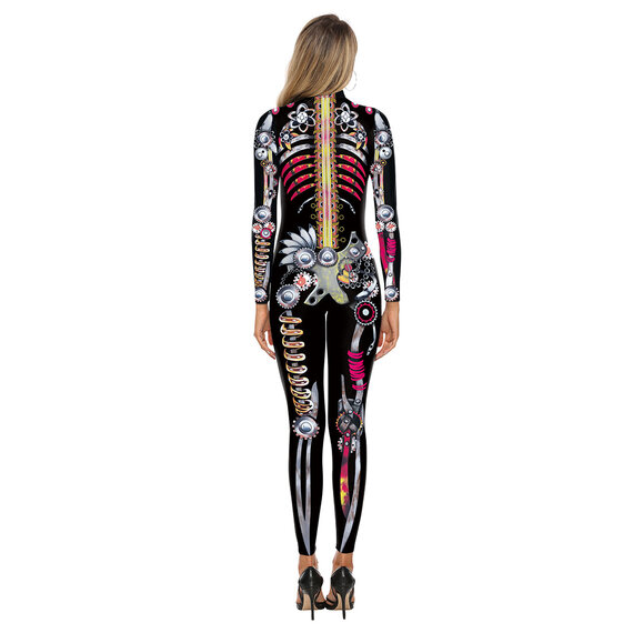 Women's Halloween Skeleton Bodysuit Jumpsuit