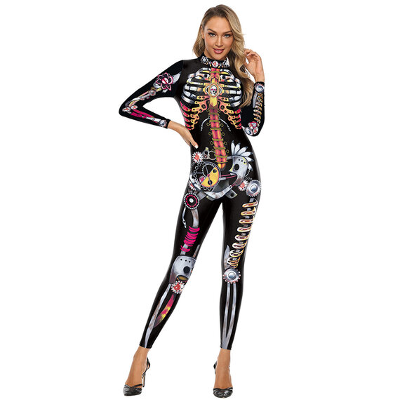 female Skull Bone Skinny Catsuit