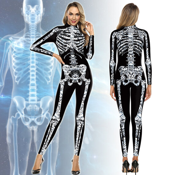 Women's Skeleton Bodycon Jumpsuit Printed Skinny Adult One Piece Outfit halloween
